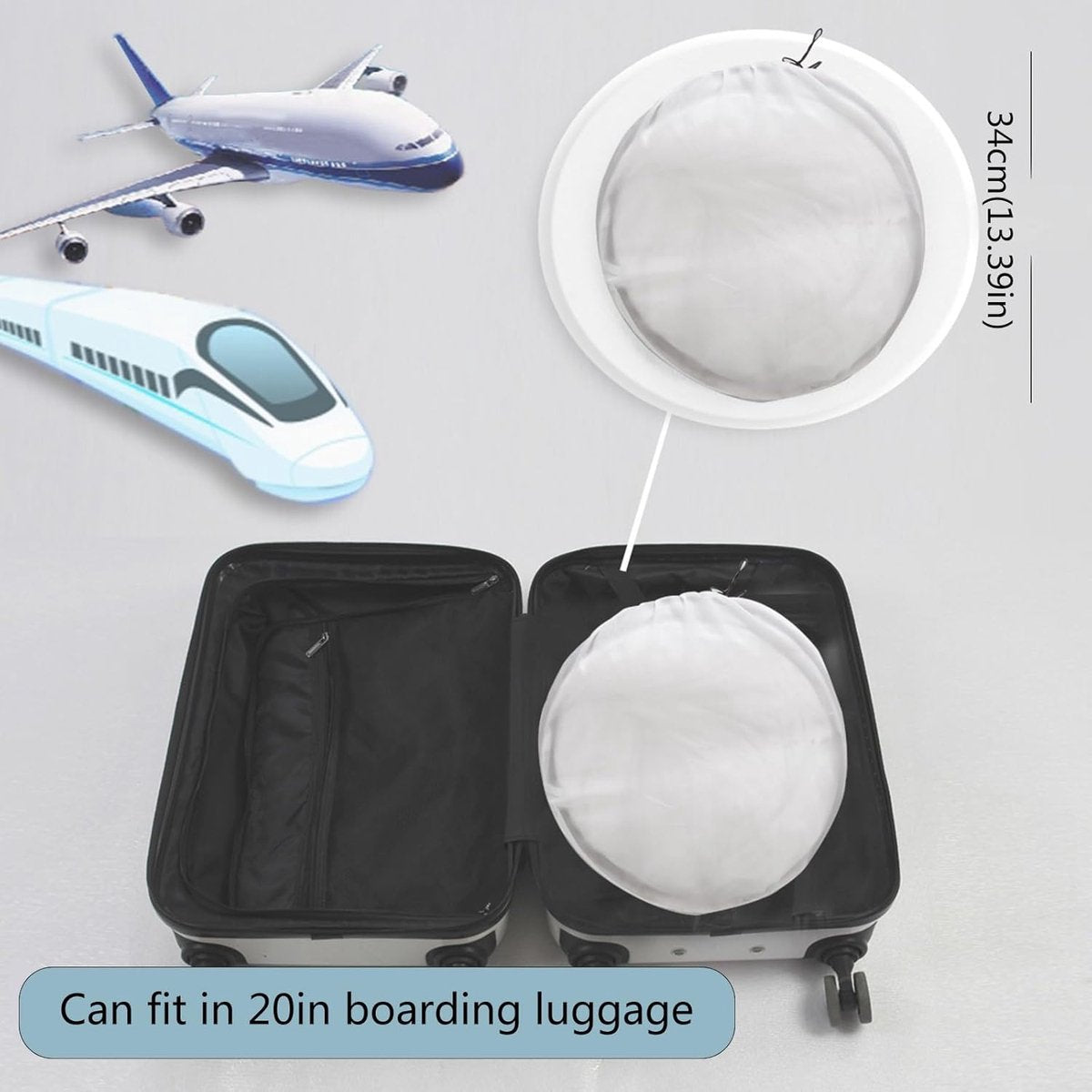 Mosquito net bed tent folded down into its carry circle