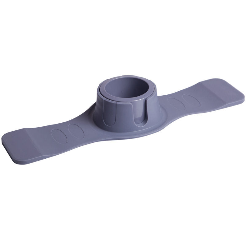 Couch arm cup holder in use in a living room, no clips or straps